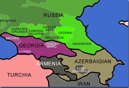 Map of the Caucasus war for the Ossetians