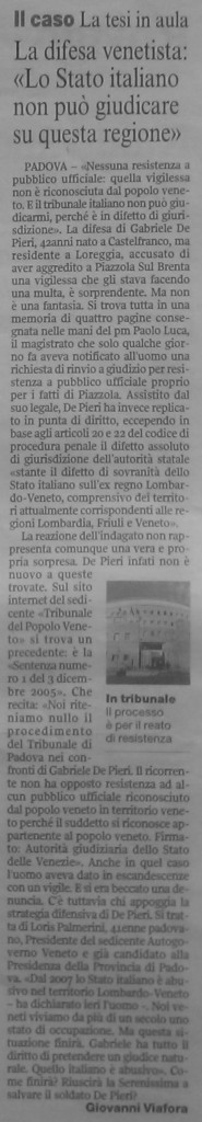 Corriere della Sera veneto 6 ottobre 2009. Articolo per l'autogoverno del popolo veneto.