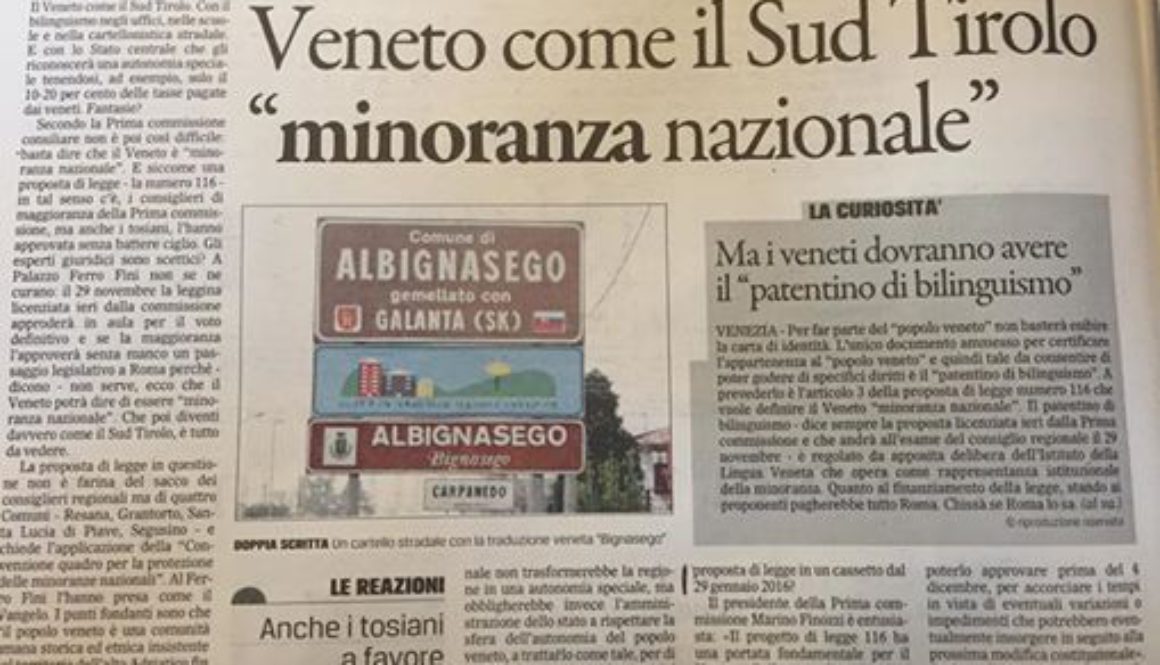 Riconosciuti ai veneti i diritti di minoranza nazionale: un successo, ma parziale